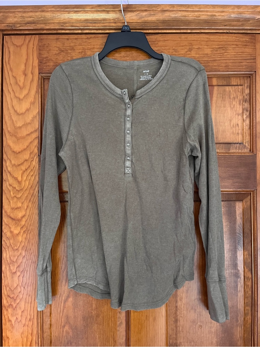 aerie Olive Ribbed Long Sleeve Henley